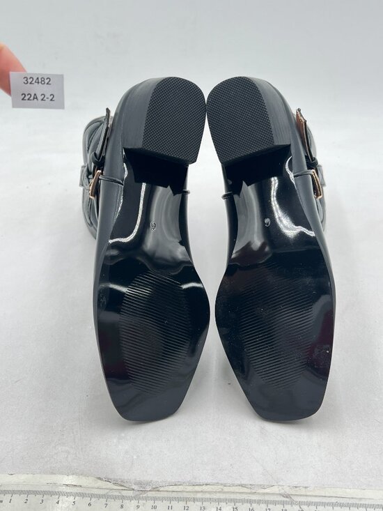 Black Women\'s Cowboy Boots Square Toe Block Low Heels Western Pull On Booties